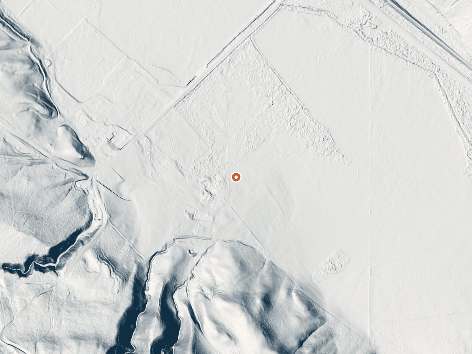 LiDAR bare-earth view of the same ground around Downata Hot Springs