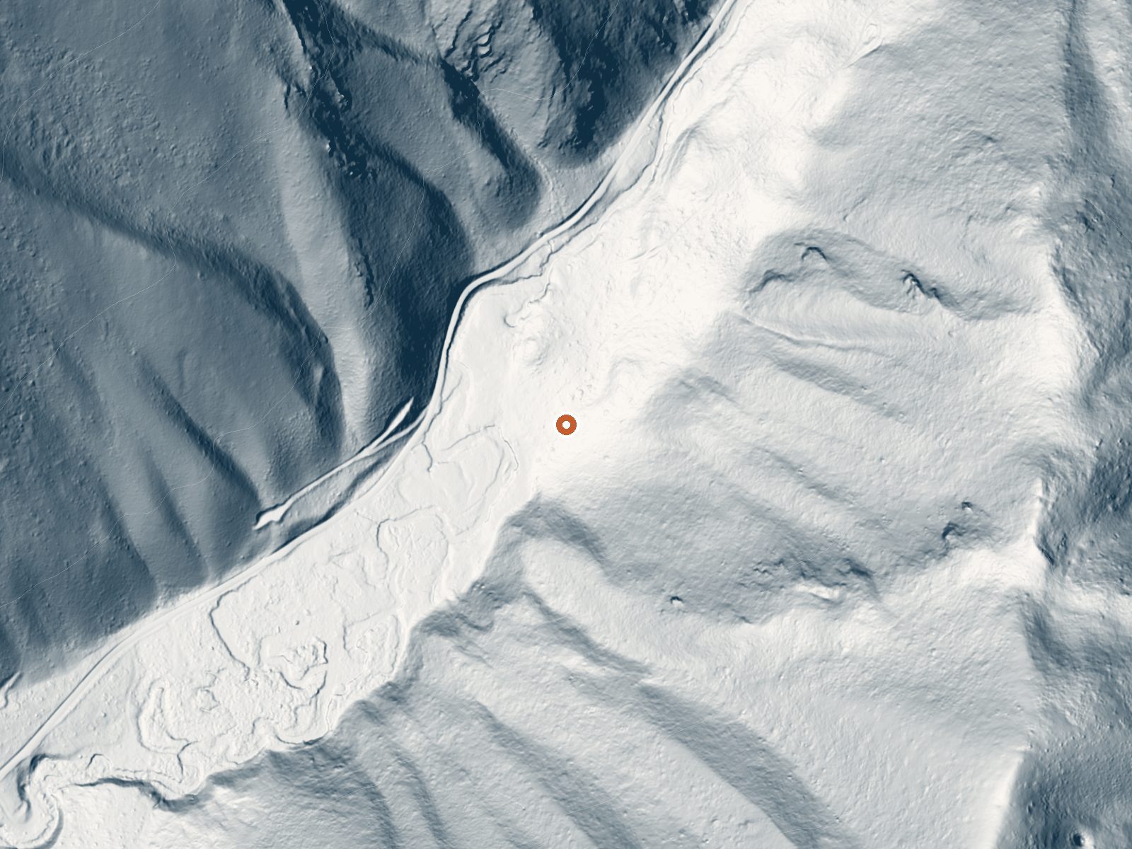LiDAR bare-earth view of the same ground around Fall Creek Mineral Springs