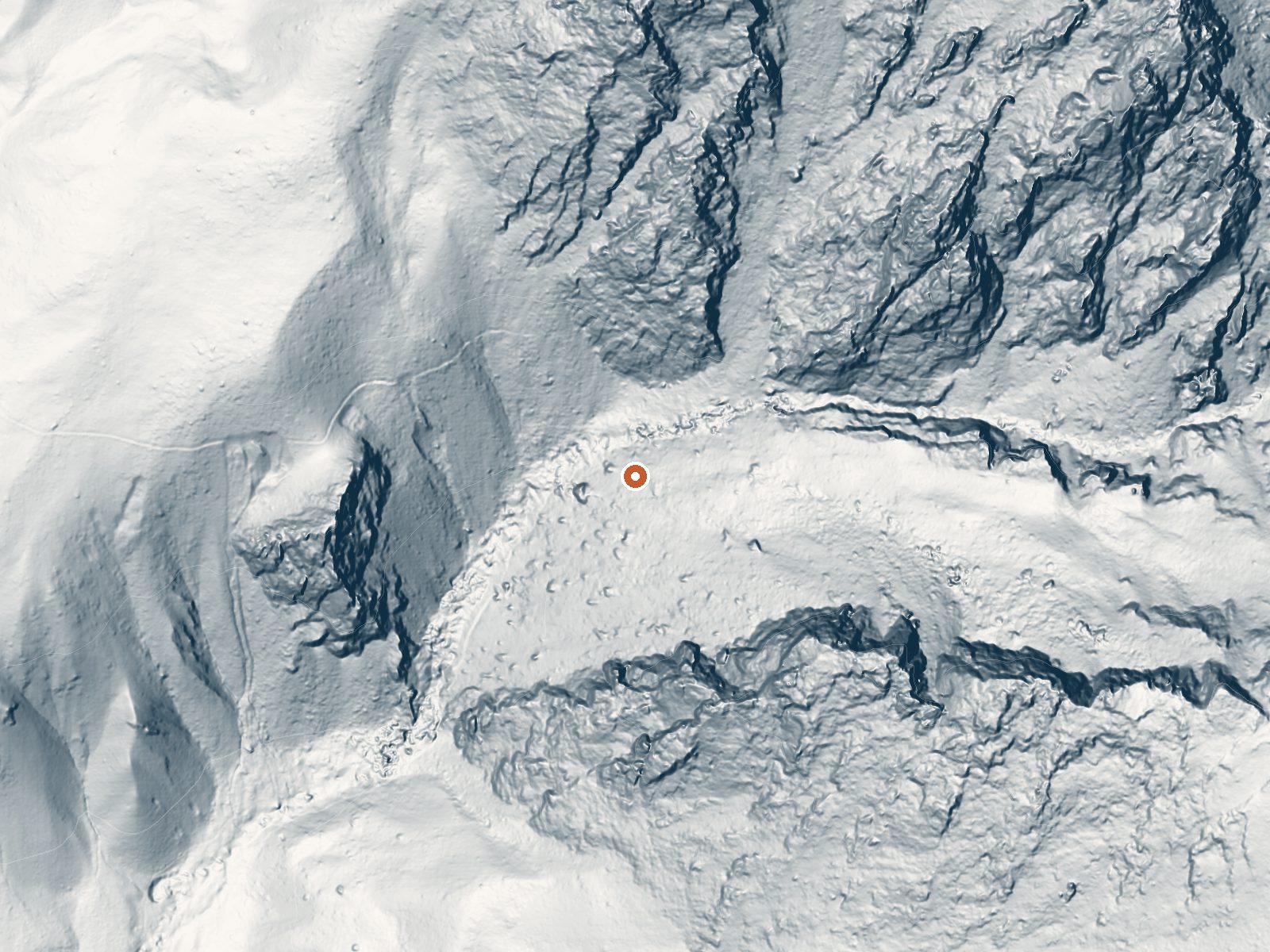 LiDAR bare-earth view of the same ground around Goldbug Hot Spring
