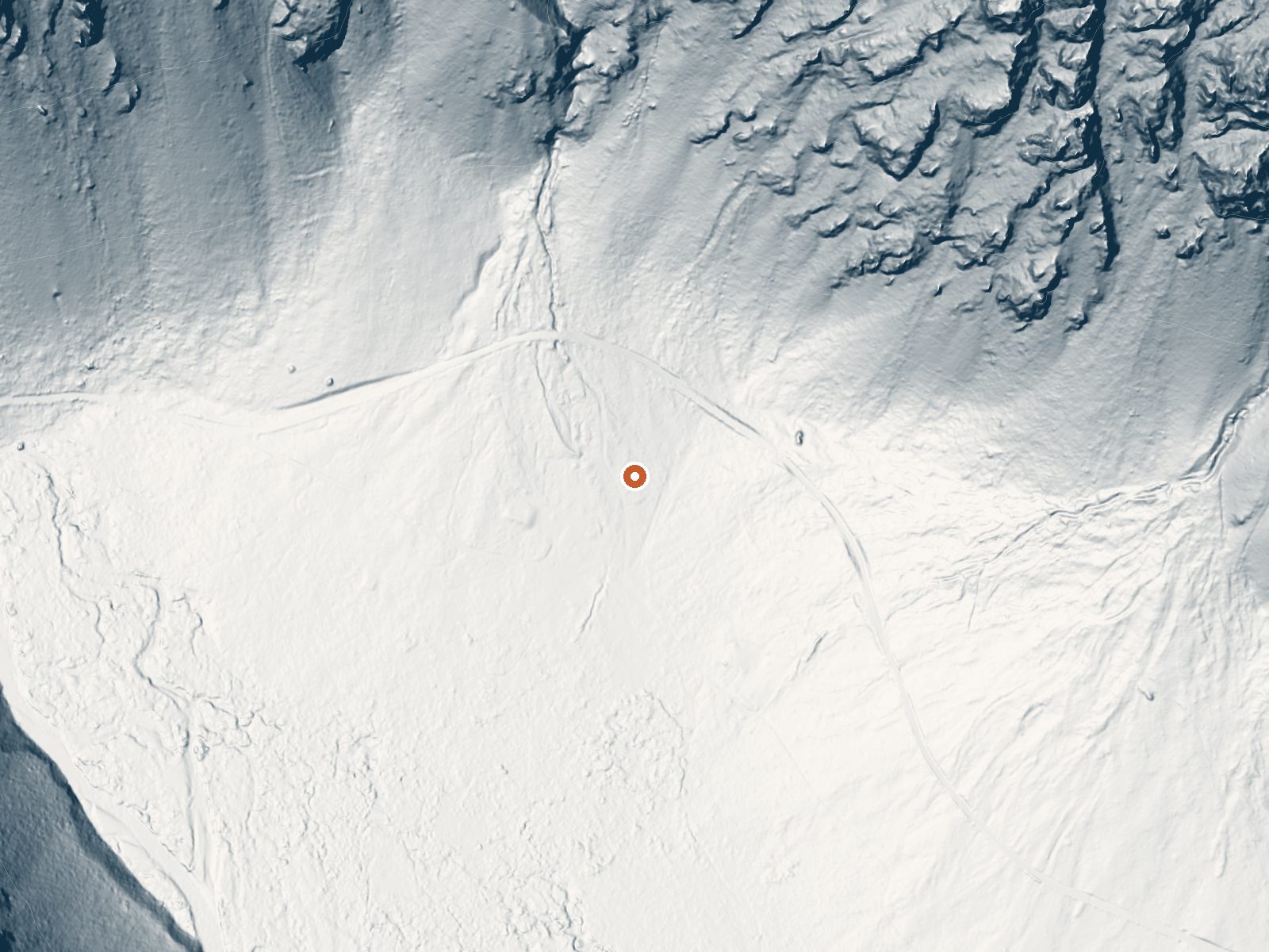 LiDAR bare-earth view of the same ground around Grandjean Hot Spring