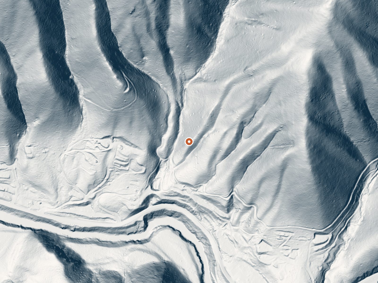 LiDAR bare-earth view of the same ground around Haven Lodge Hot Spring