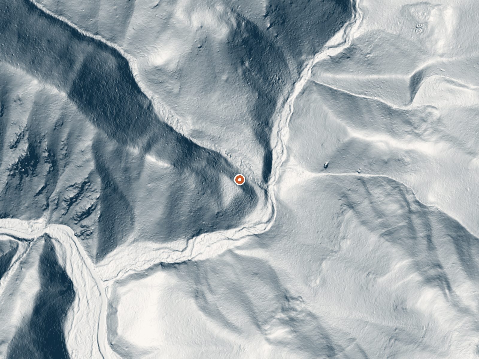 LiDAR bare-earth view of the same ground around Indian Creek Hot Spring