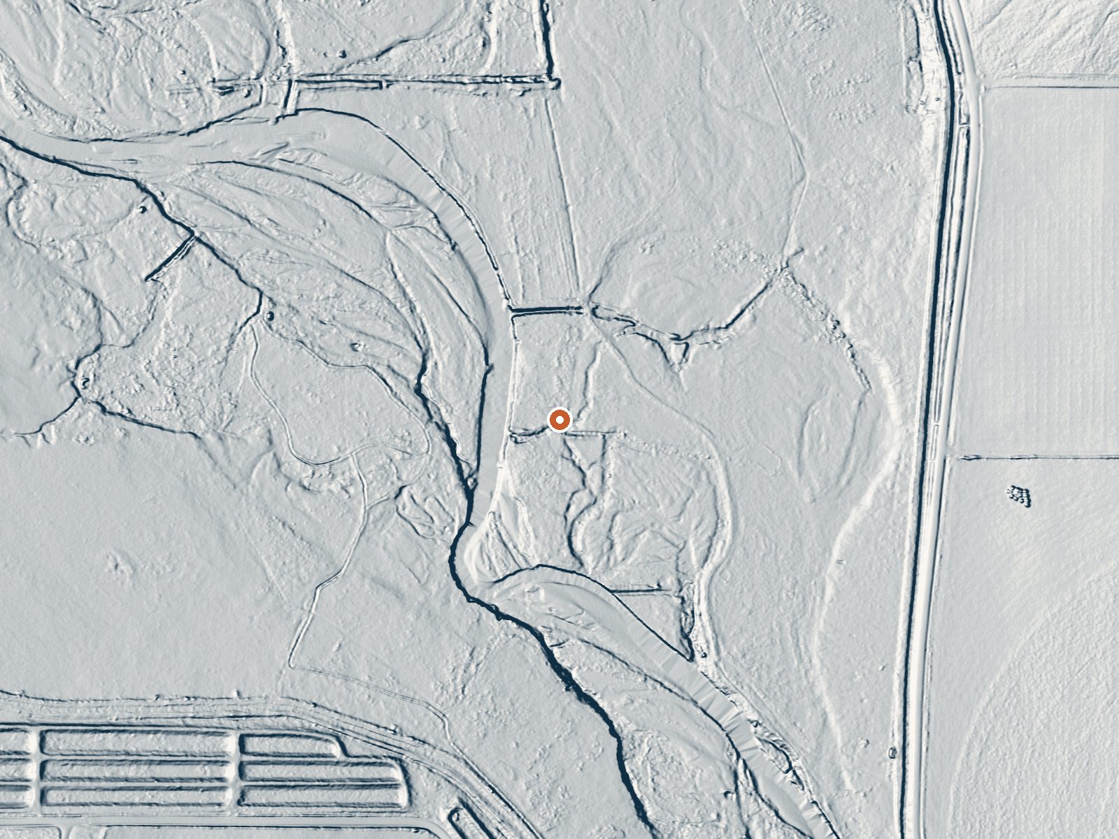 LiDAR bare-earth view of the same ground around Bat Hot Spring, Pence Hot Spring