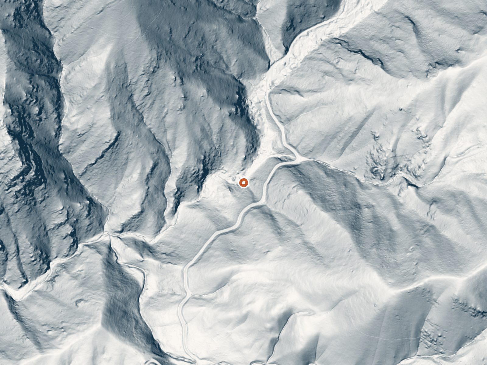 LiDAR bare-earth view of the same ground around Big Creek Hot Springs