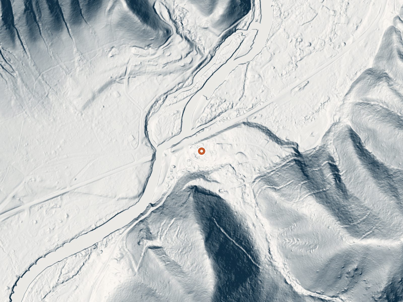 LiDAR bare-earth view of the same ground around Bridge Hot Springs