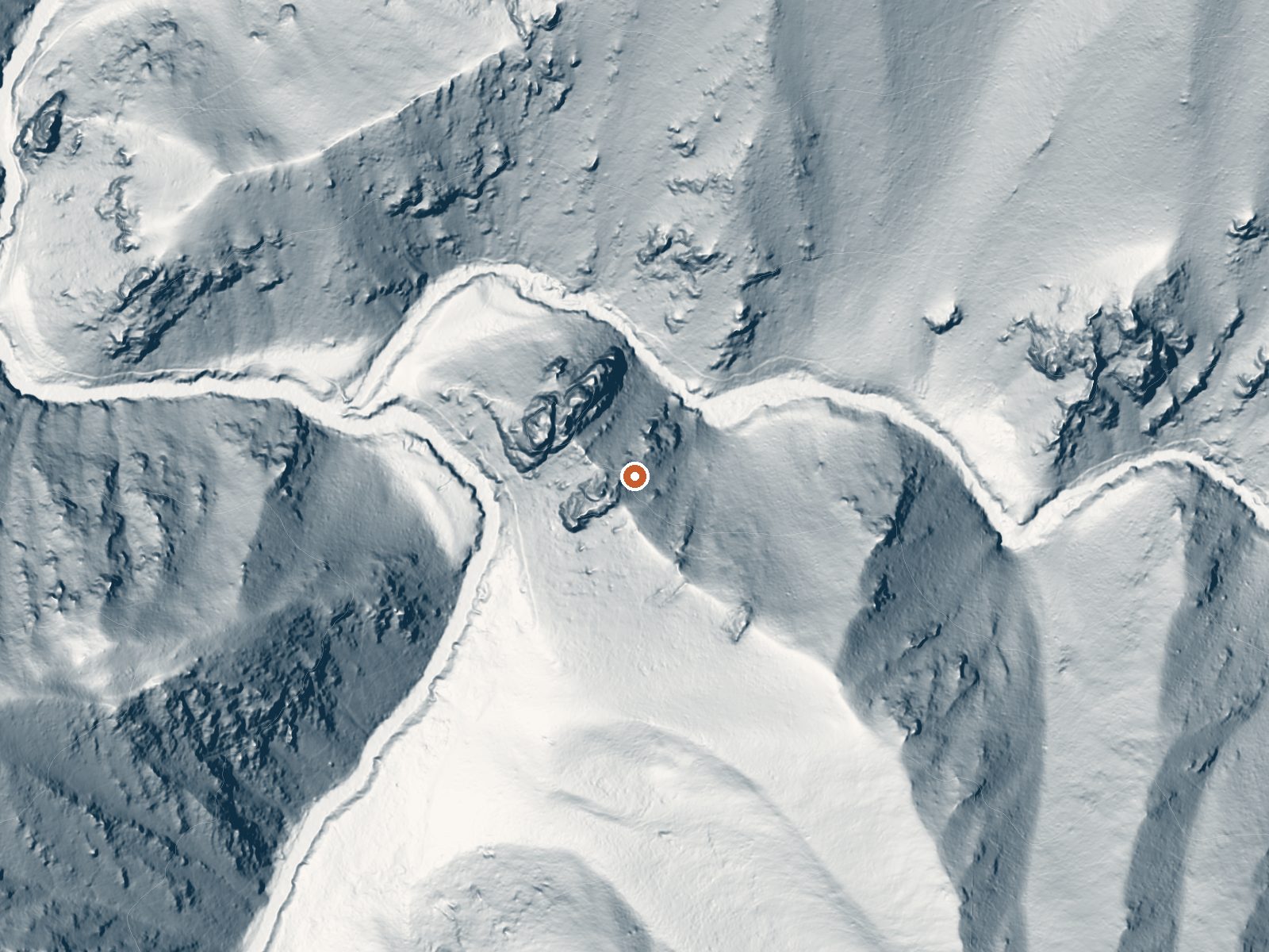 LiDAR bare-earth view of the same ground around Owen Cabin Hot Spring