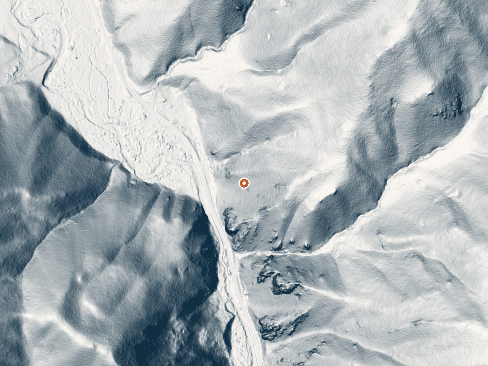 LiDAR bare-earth view of the same ground around Preis Hot Spring