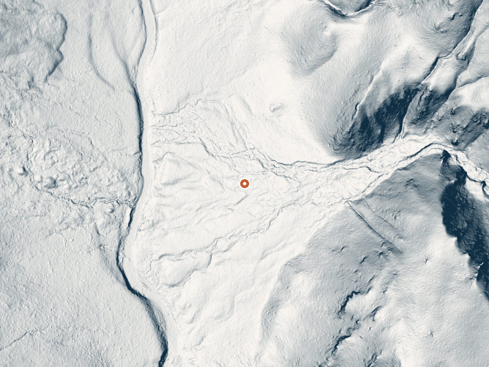 LiDAR bare-earth view of the same ground around Prospector Hot Springs