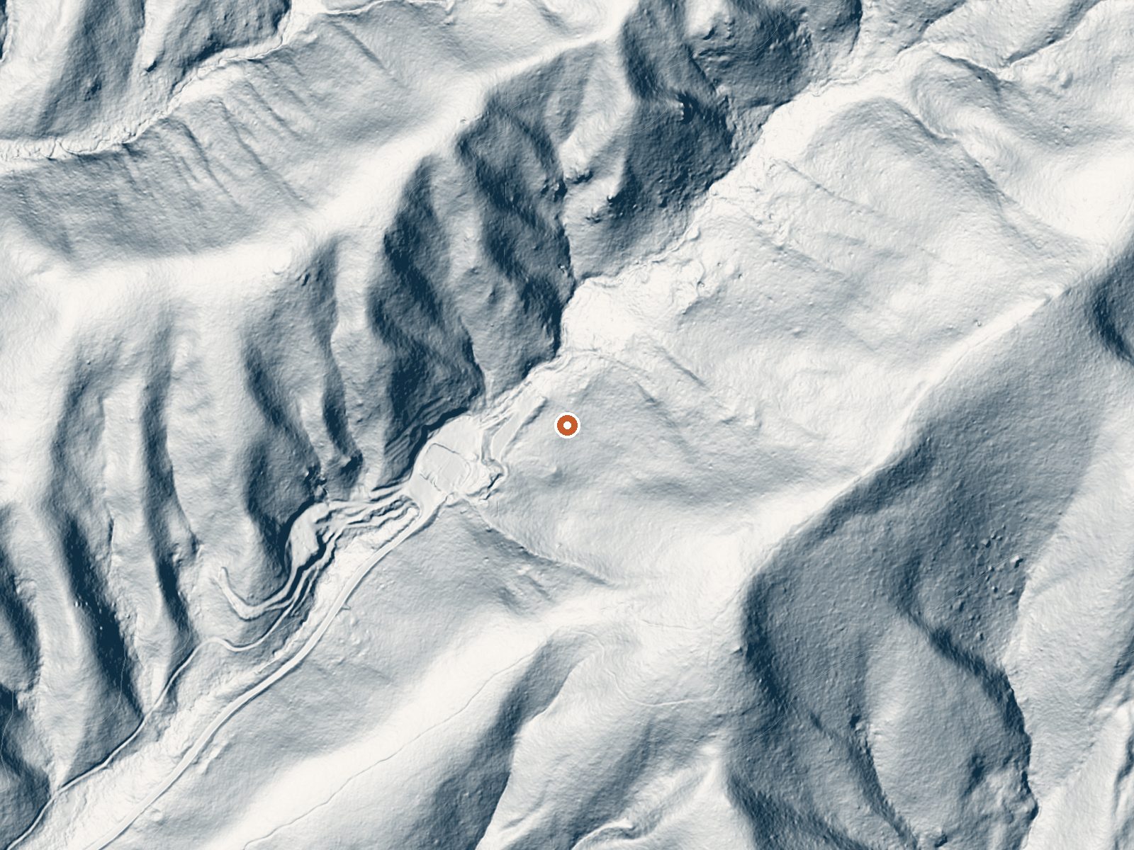 LiDAR bare-earth view of the same ground around Red River Hot Springs