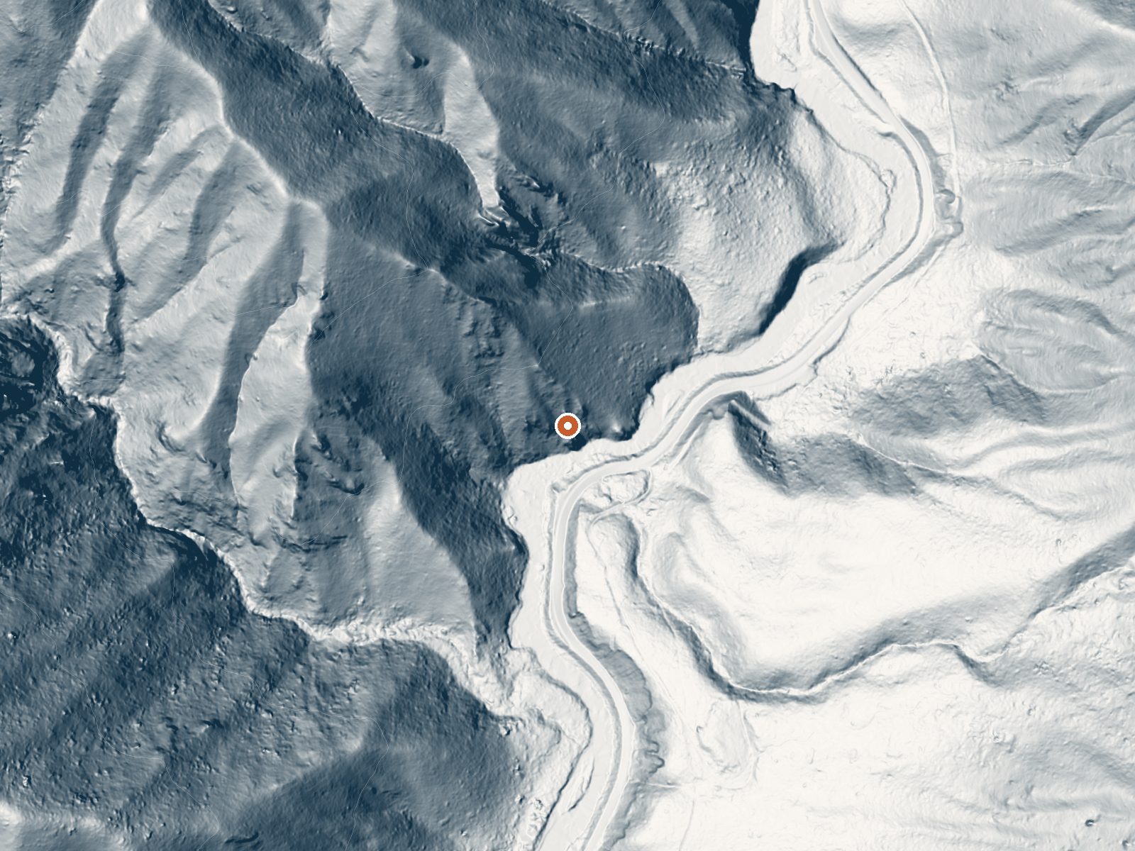 LiDAR bare-earth view of the same ground around Rocky Canyon Hot Springs