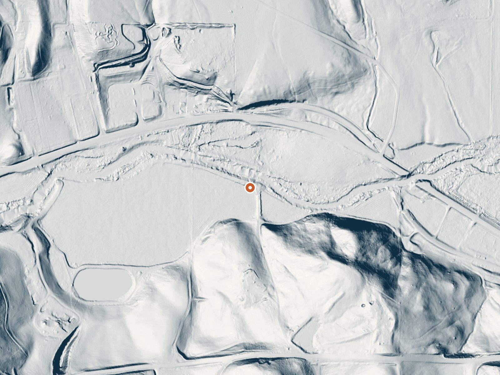 LiDAR bare-earth view of the same ground around Roystone Hot Springs