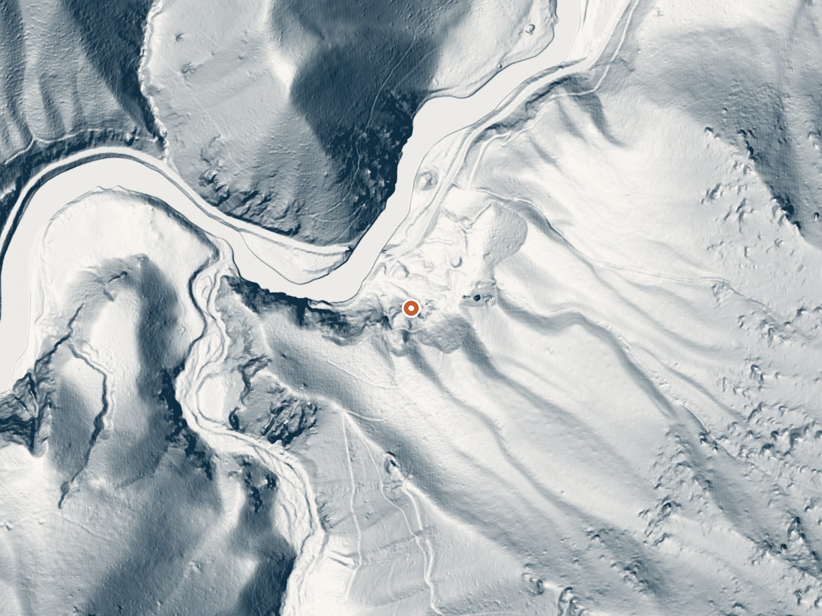LiDAR bare-earth view of the same ground around Sheep Creek Bridge Hot Spring