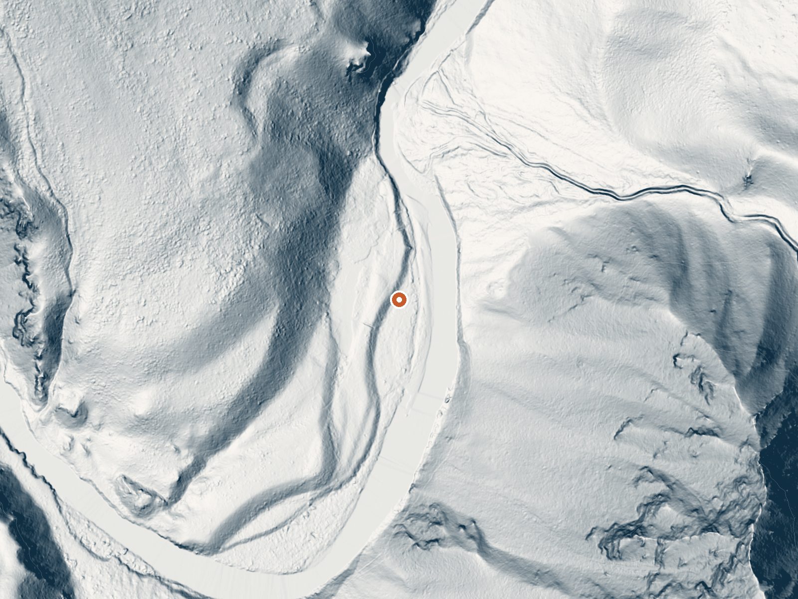 LiDAR bare-earth view of the same ground around Sheepeater Hot Springs