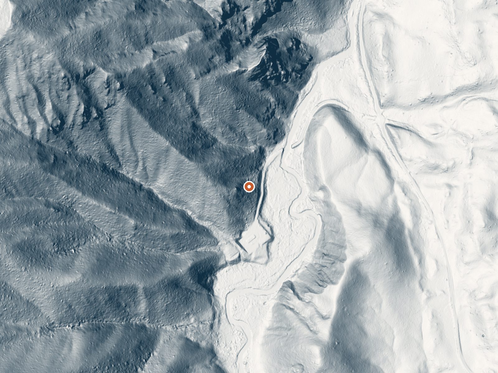 LiDAR bare-earth view of the same ground around South Fork Plunge