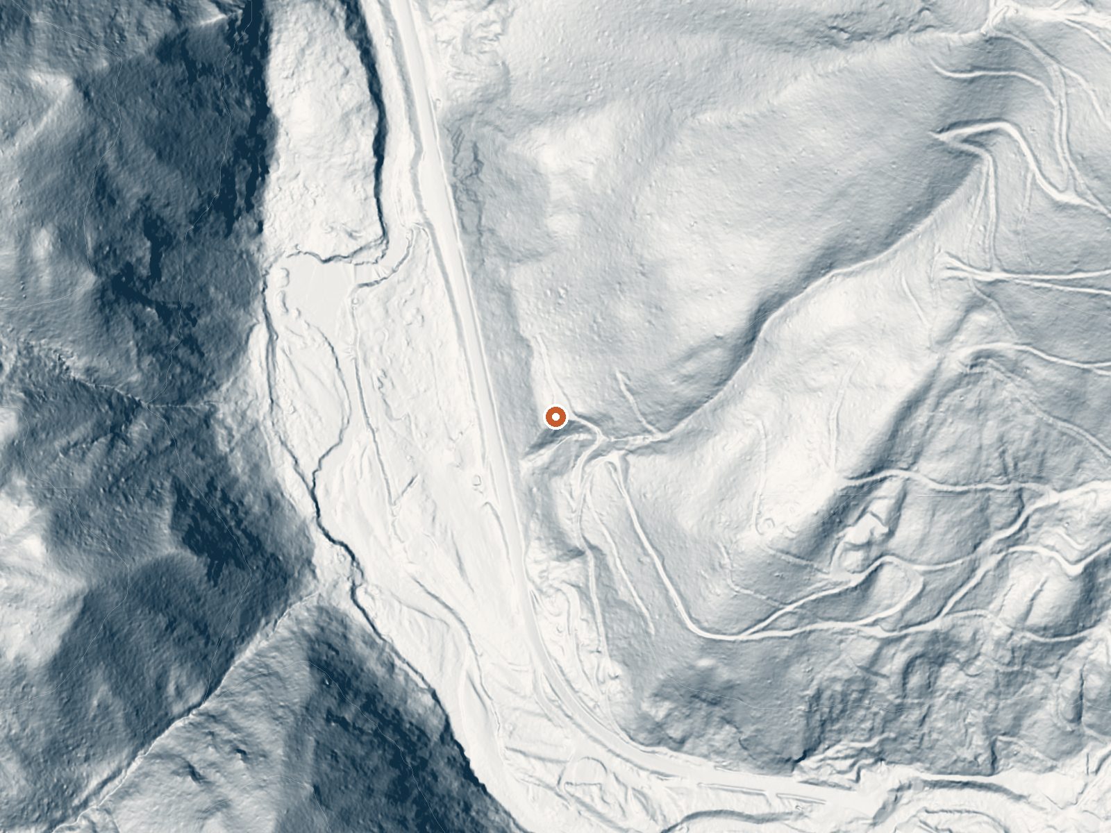 LiDAR bare-earth view of the same ground around Stinky Warm Spring