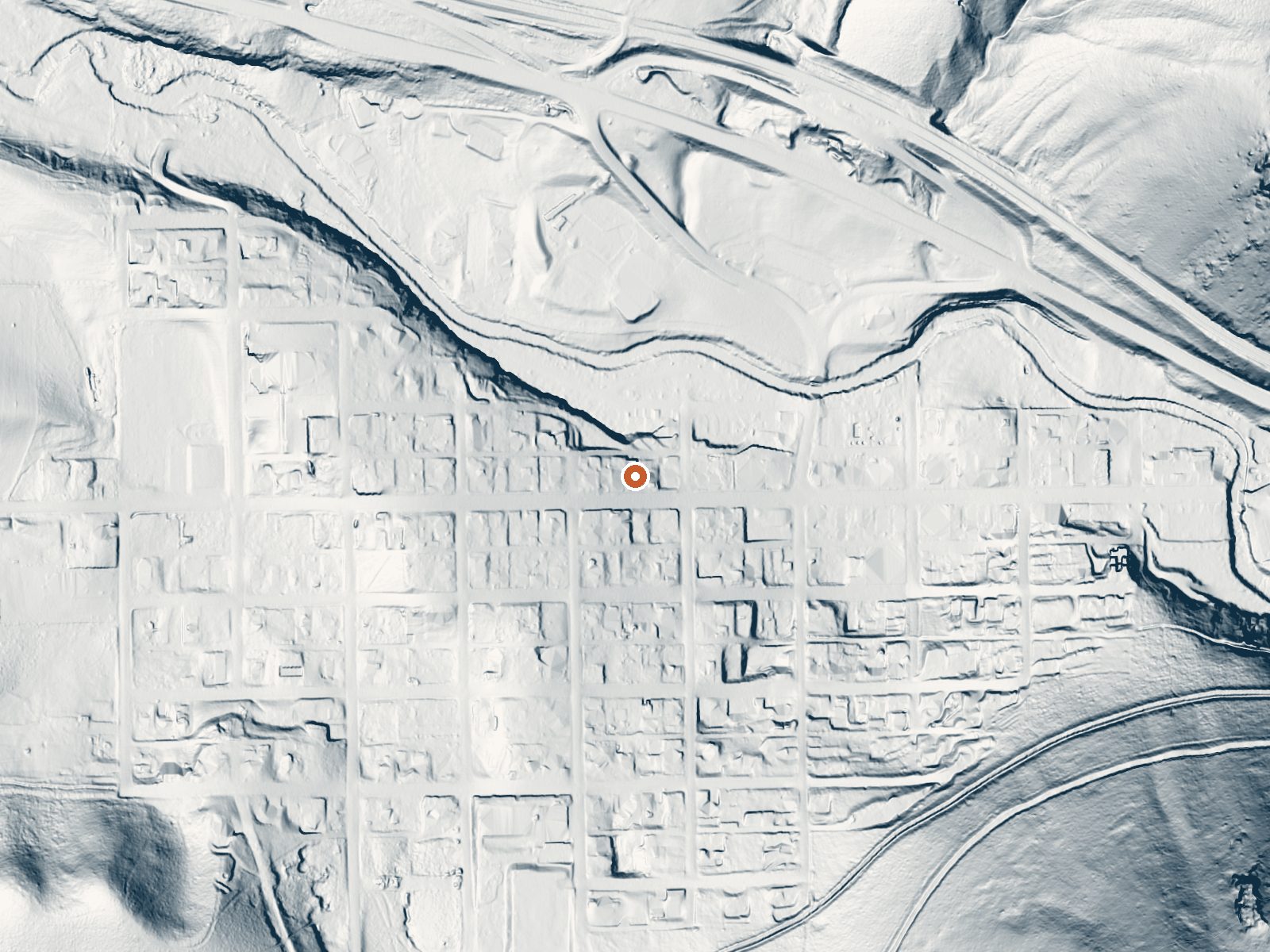 LiDAR bare-earth view of the same ground around Lava Hot Springs (Thermal Mineral Springs)