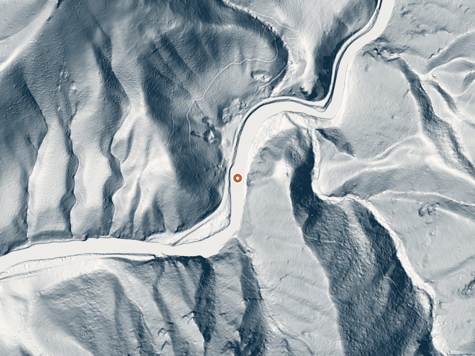 LiDAR bare-earth view of the same ground around Loftus Hot Spring