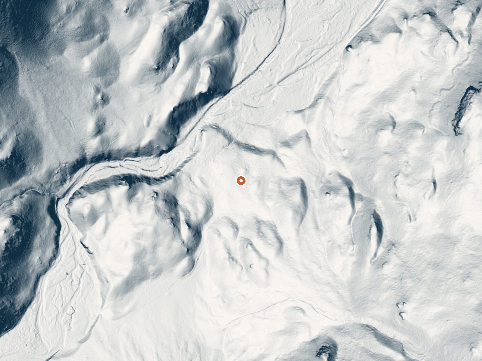 LiDAR bare-earth view of the same ground around Lower Bowery Hot Spring