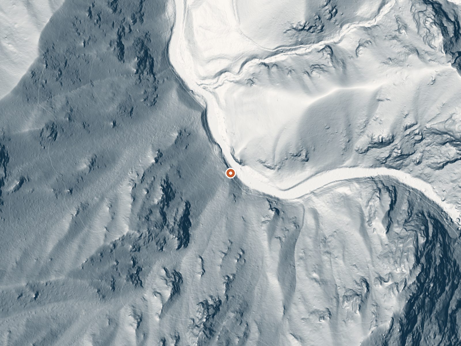 LiDAR bare-earth view of the same ground around Lower Loon Creek Hot Spring