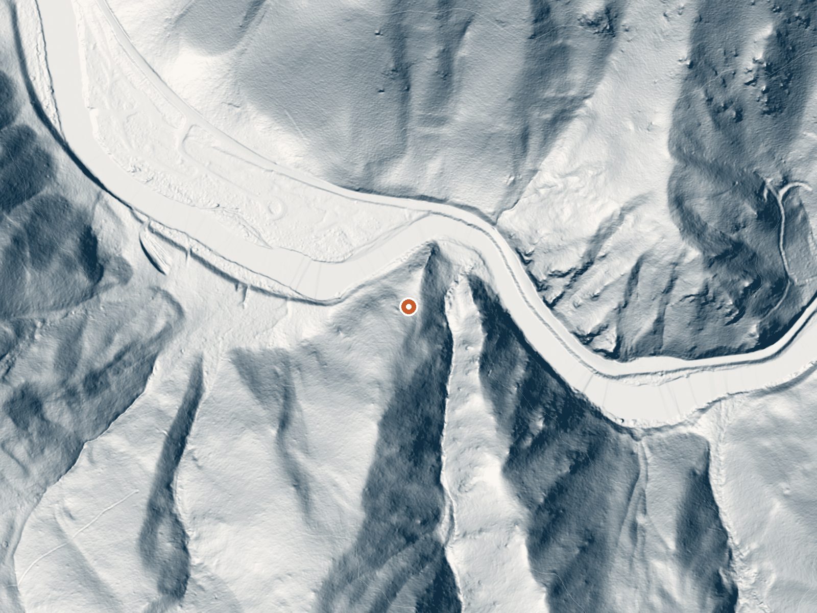 LiDAR bare-earth view of the same ground around Mormon Bend Hot Spring