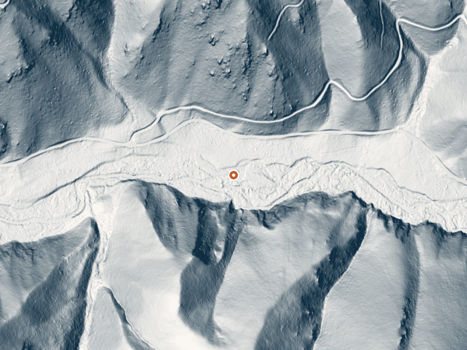 LiDAR bare-earth view of the same ground around Blue Joint Hot Spring 1