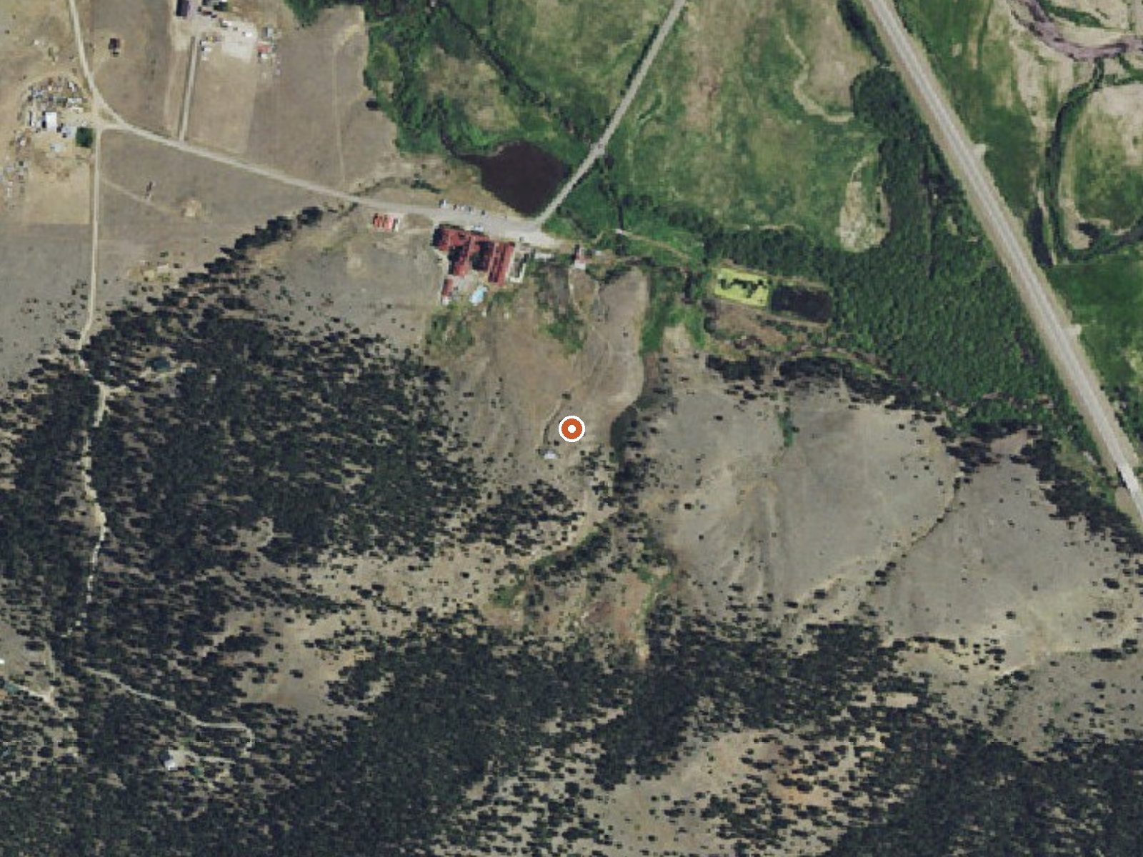 Aerial view of the ground around Boulder Hot Springs