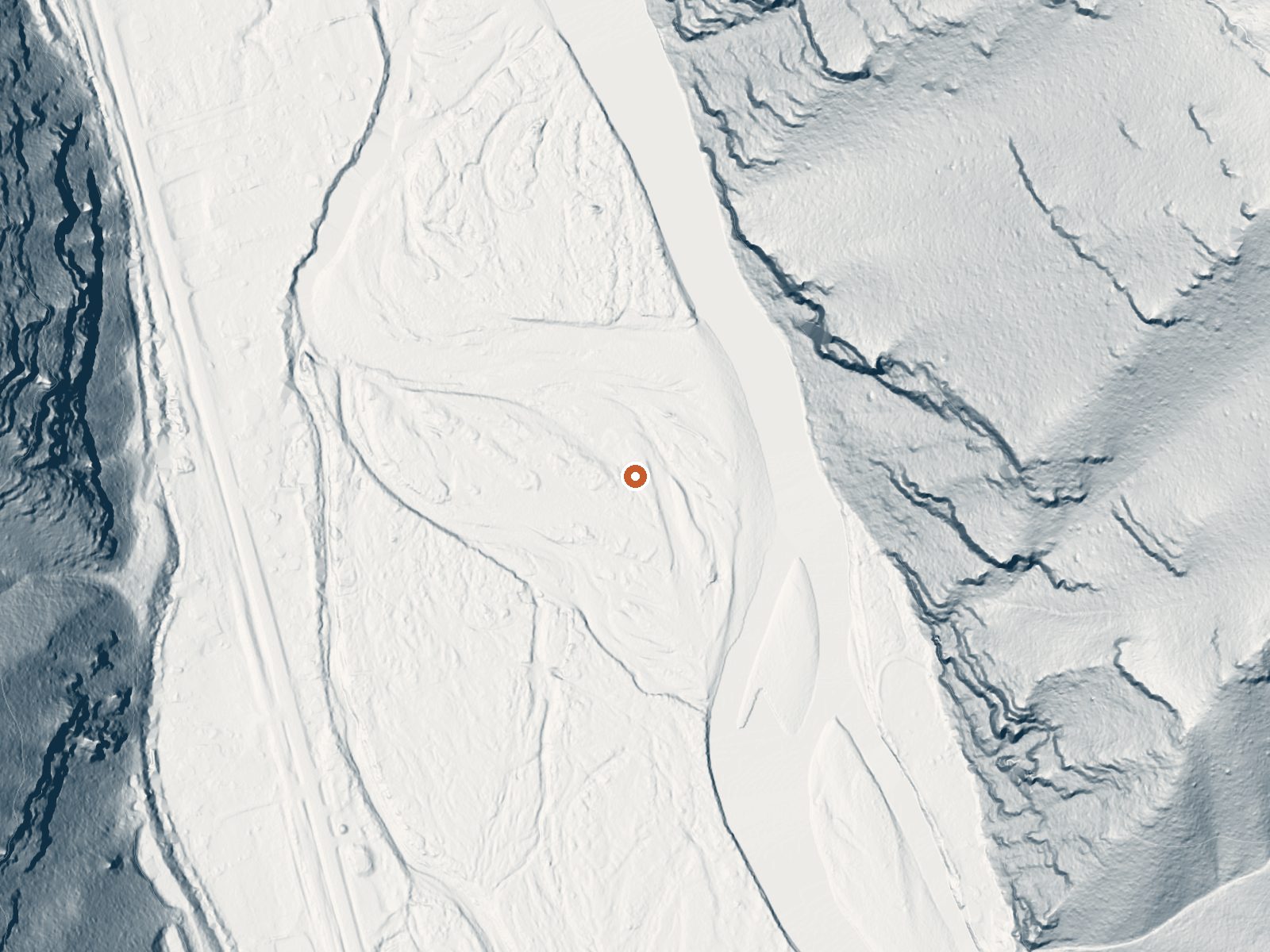 LiDAR bare-earth view of the same ground around Carter Bridge Warm Springs