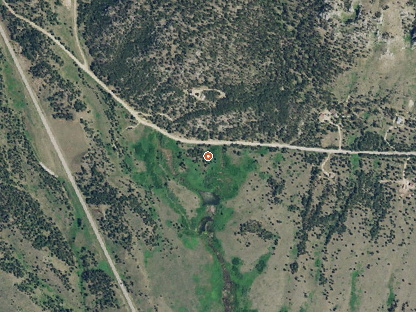 Aerial view of the ground around Landusky Springs
