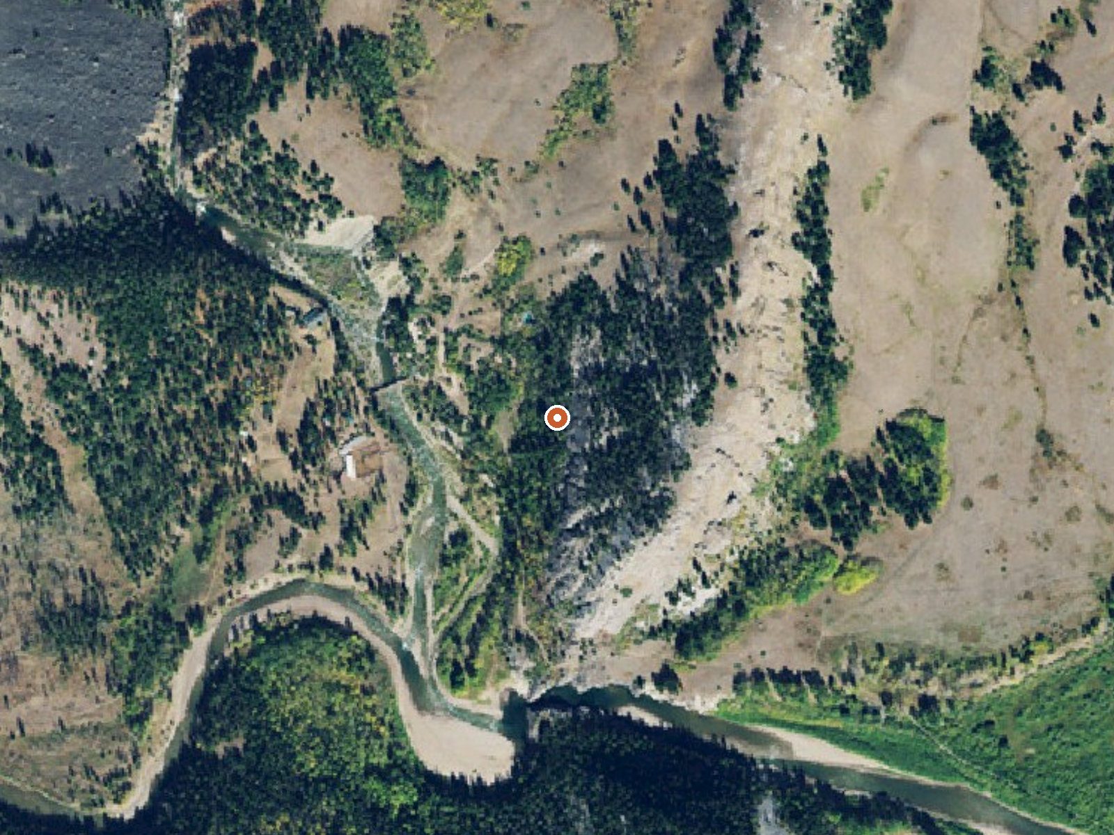 Aerial view of the ground around Medicine (Sun River) Springs