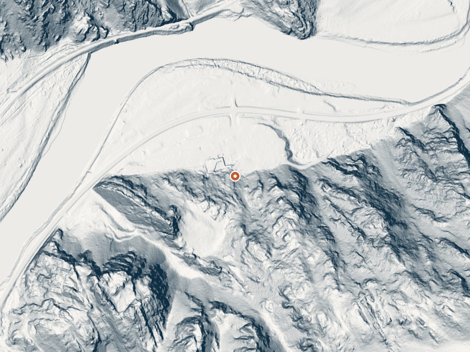 LiDAR bare-earth view of the same ground around Quinns Hot Springs