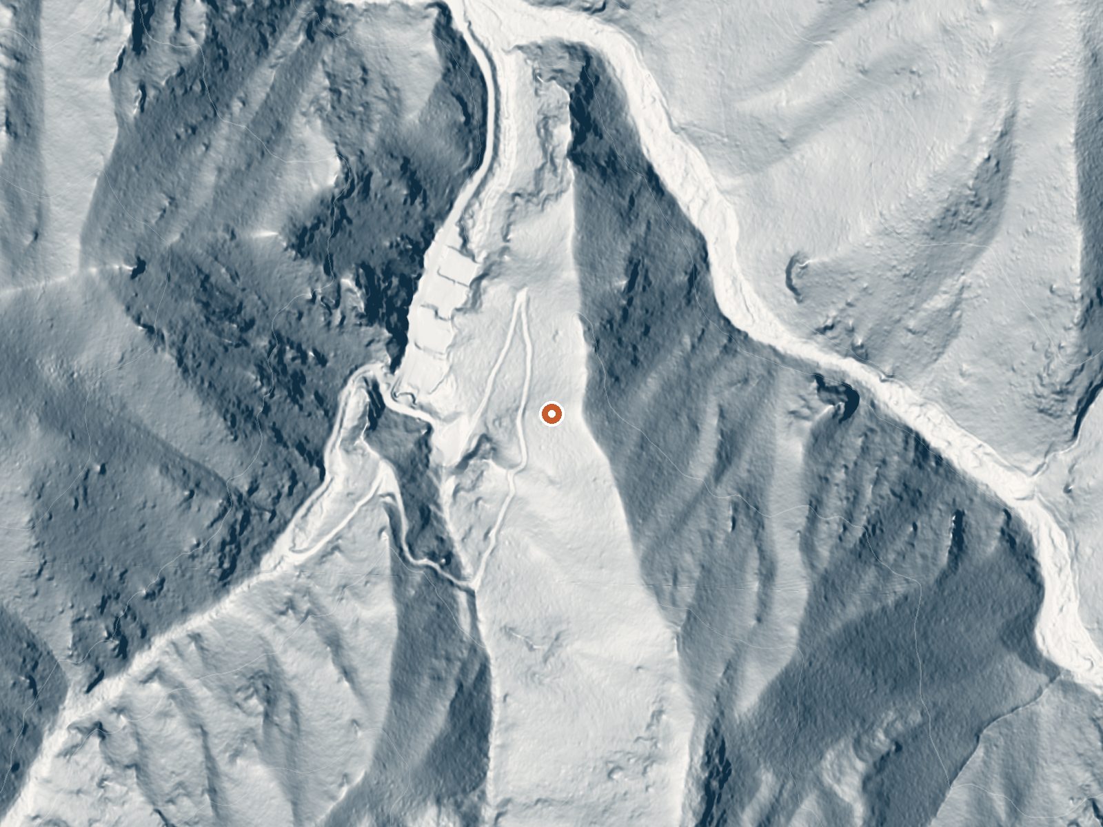 LiDAR bare-earth view of the same ground around Sleeping Child Hot Springs