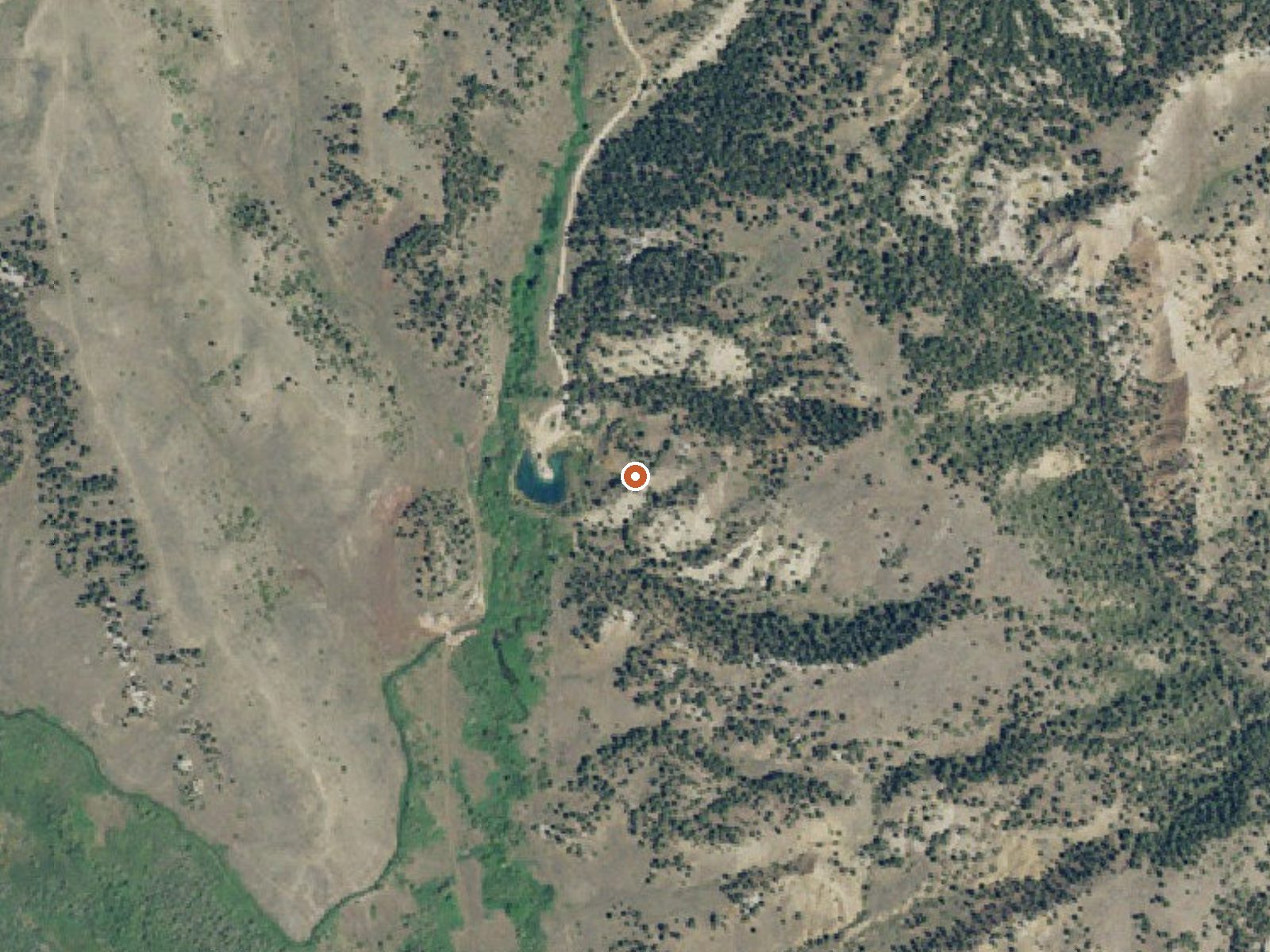 Aerial view of the ground around The (Landusky) Plunge