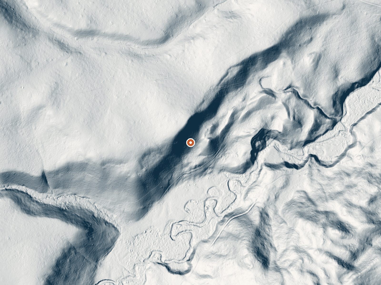LiDAR bare-earth view of the same ground around West Fork Swimming Hole