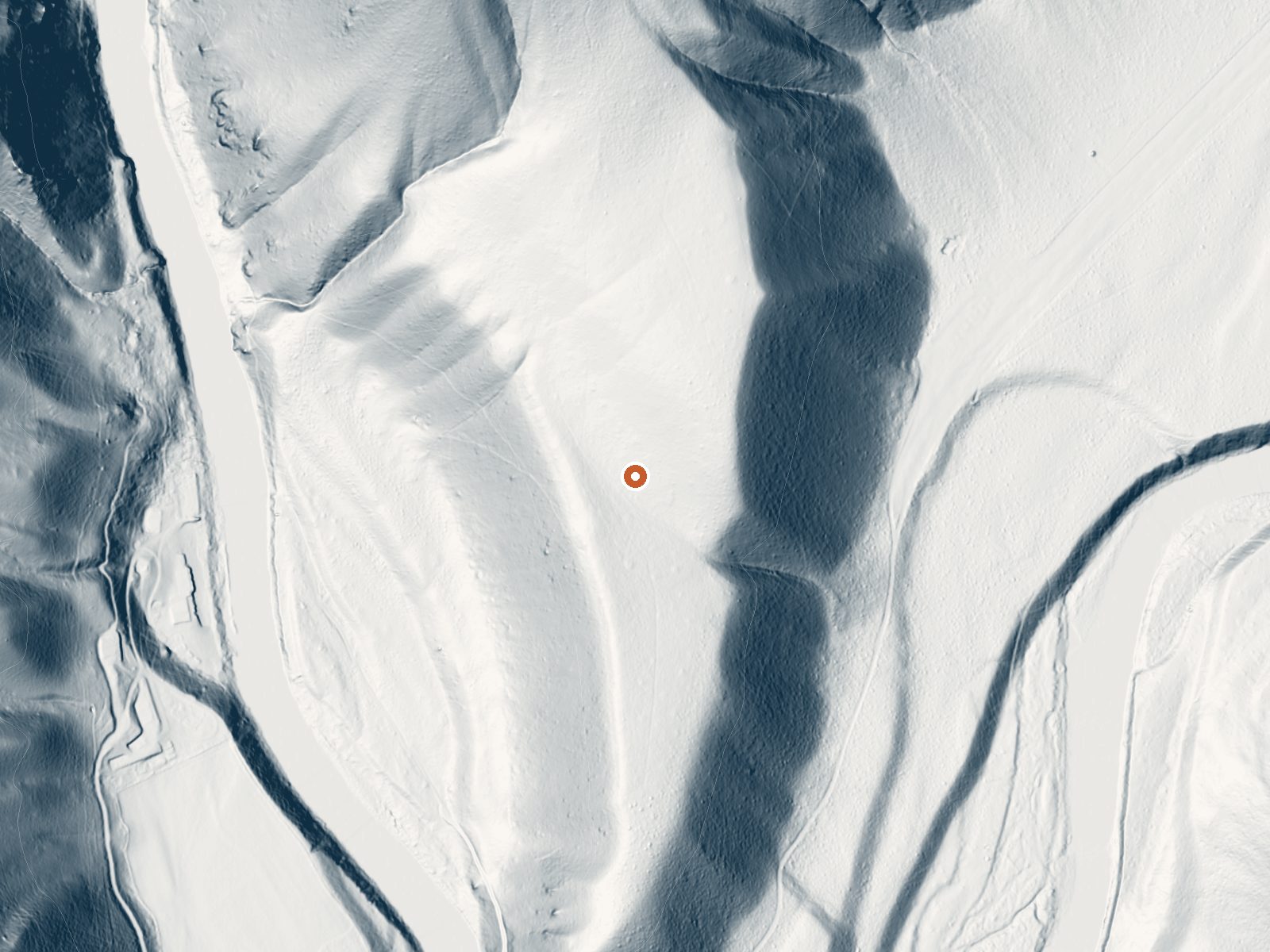 LiDAR bare-earth view of the same ground around Thomas Creek Ranch Hot Spring