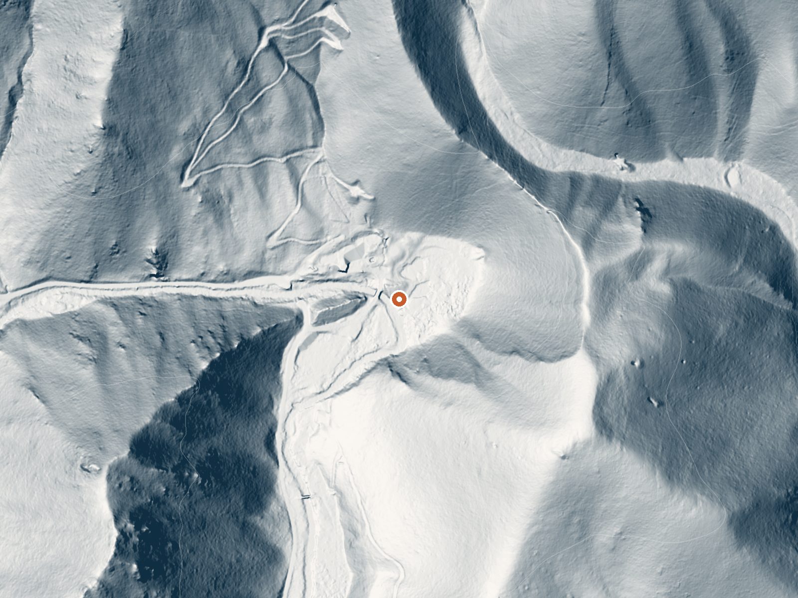 LiDAR bare-earth view of the same ground around Warfield Hot Spring