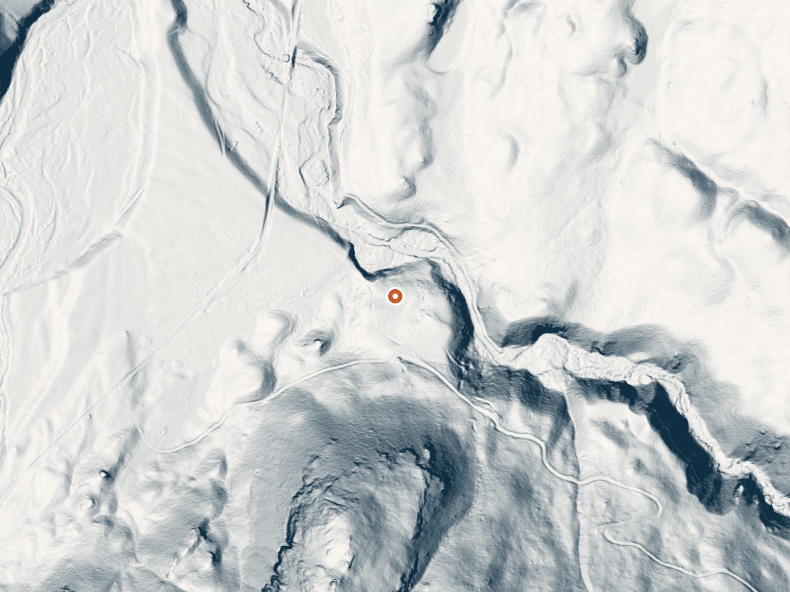 LiDAR bare-earth view of the same ground around West Pass Hot Spring
