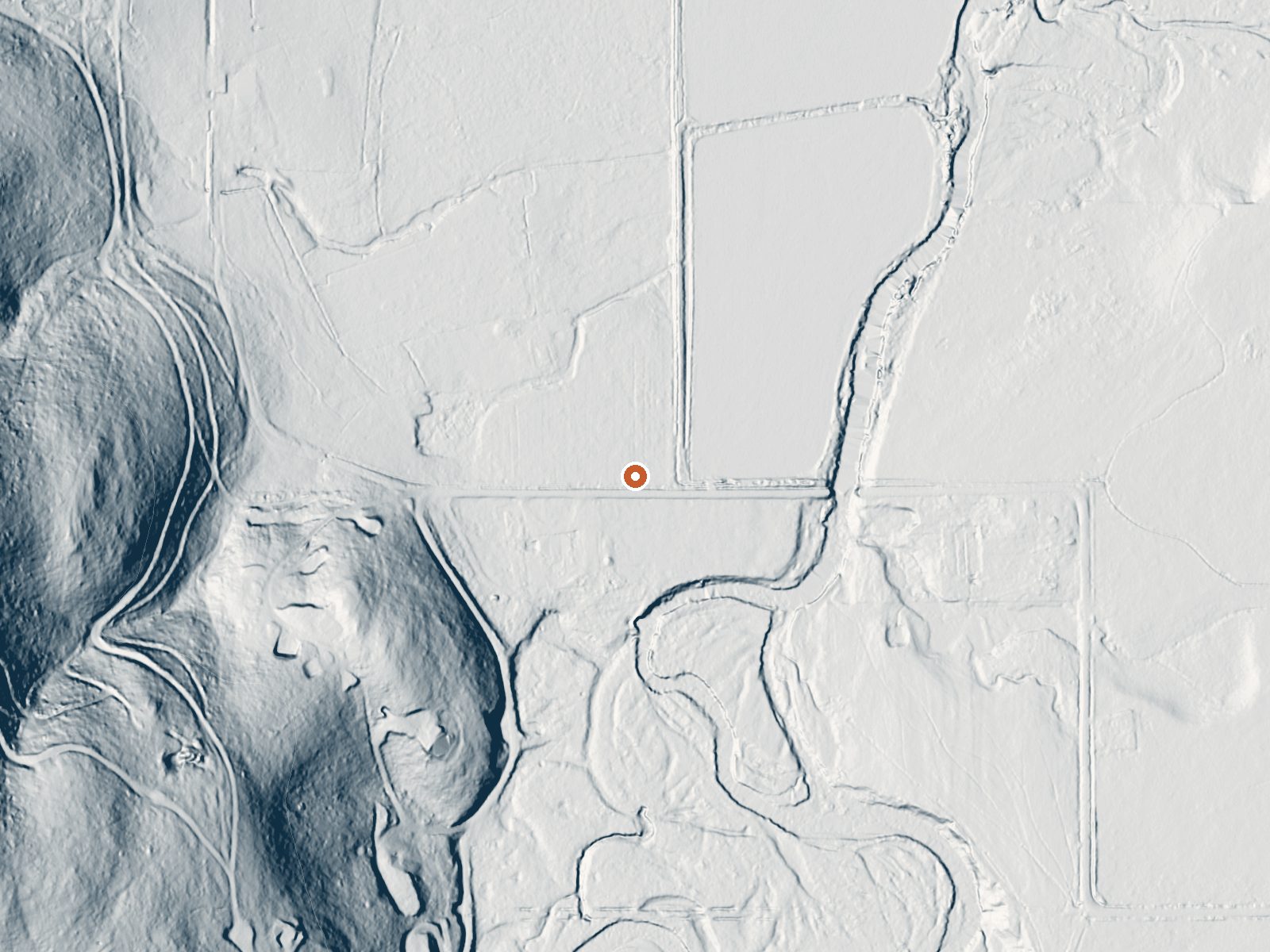 LiDAR bare-earth view of the same ground around Zims Resort Hot Springs