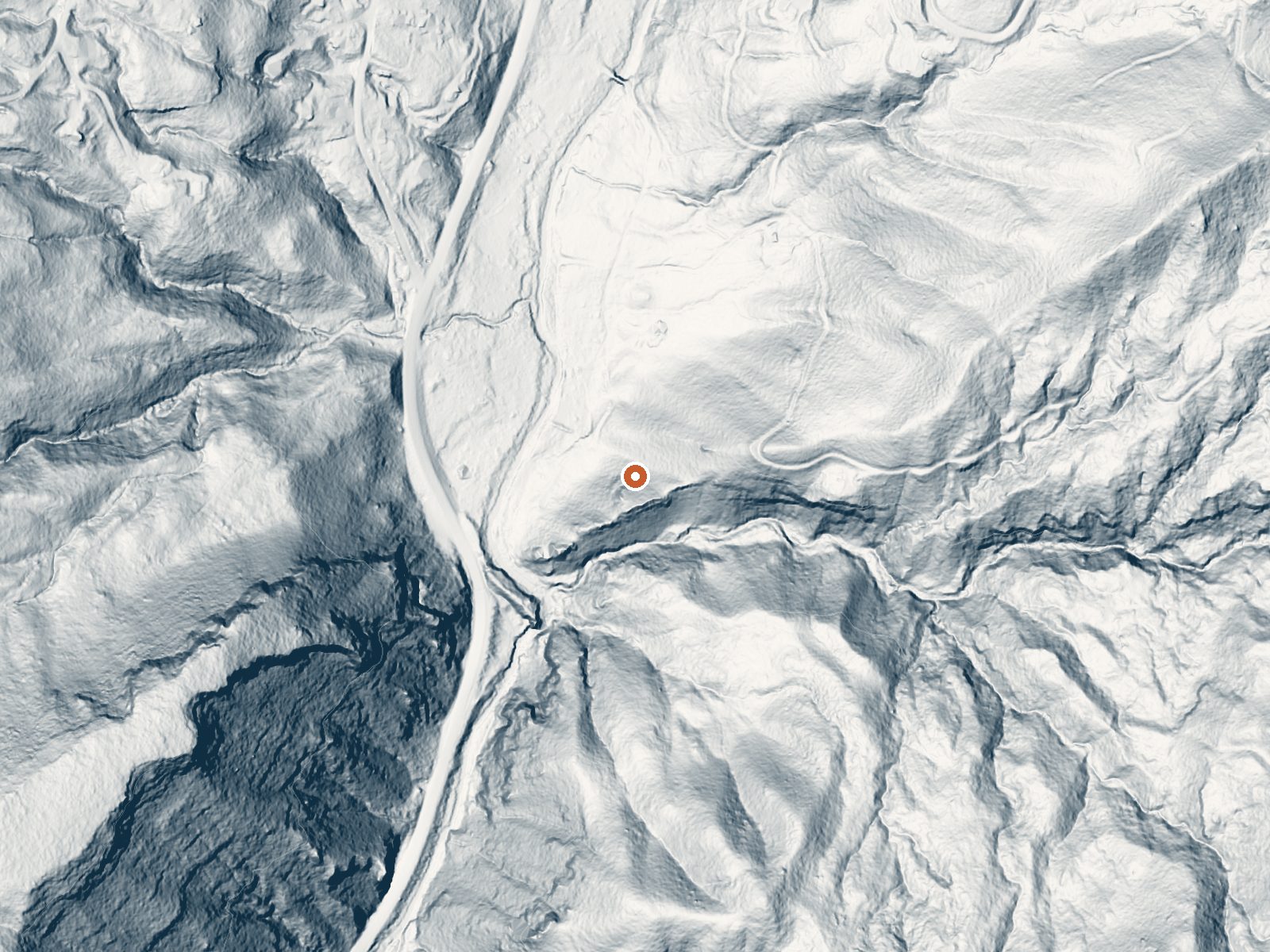 LiDAR bare-earth view of the same ground around Soda Dam Hot Springs