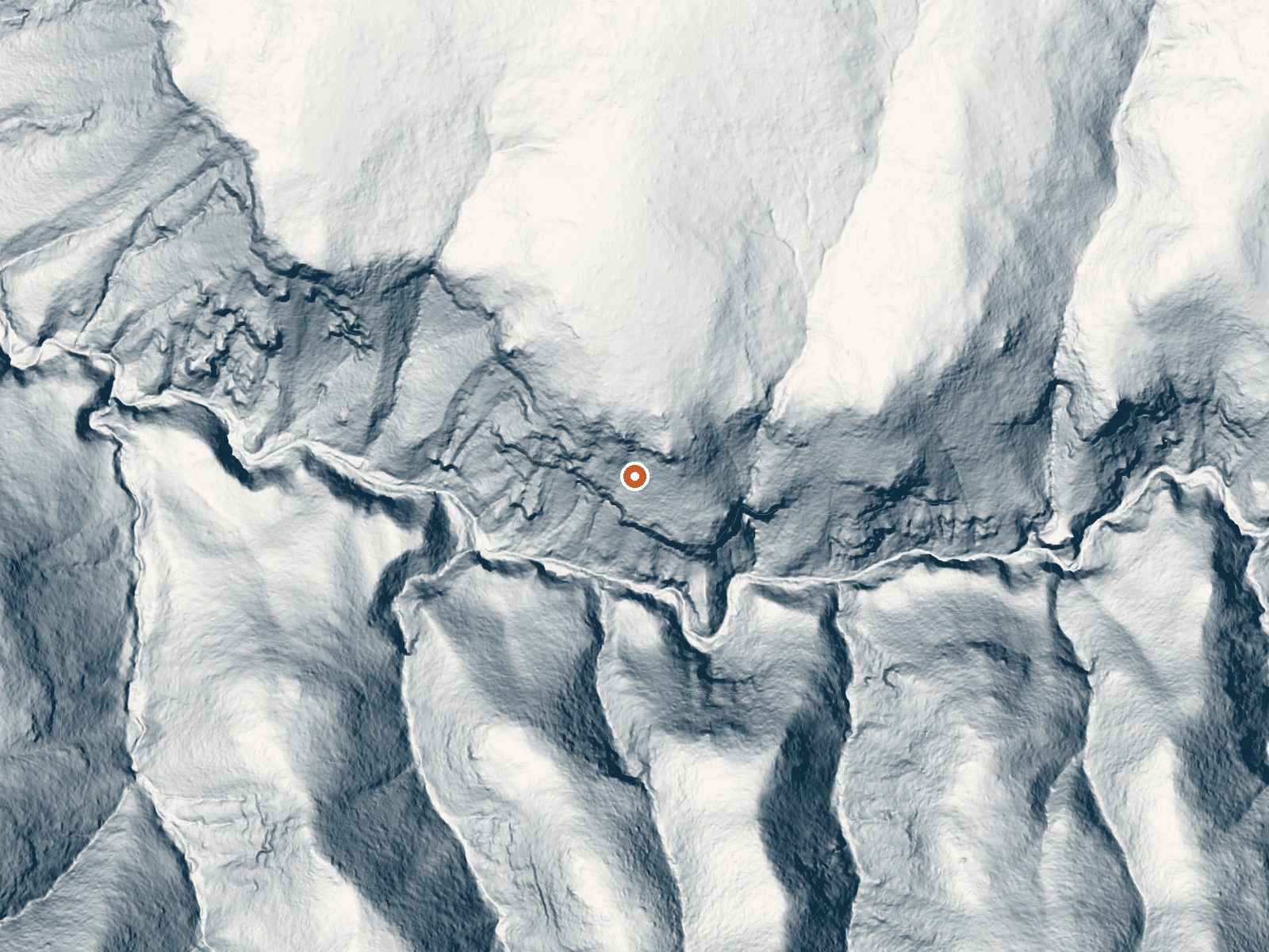 LiDAR bare-earth view of the same ground around Frieborn Canyon Spring