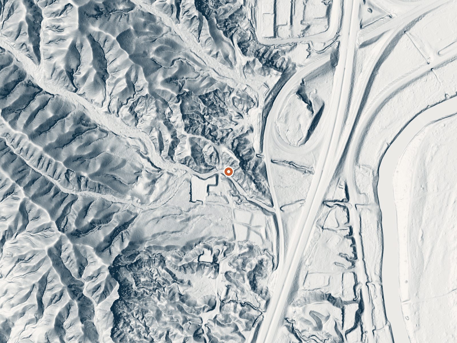 LiDAR bare-earth view of the same ground around Hot Springs Artesian Basin