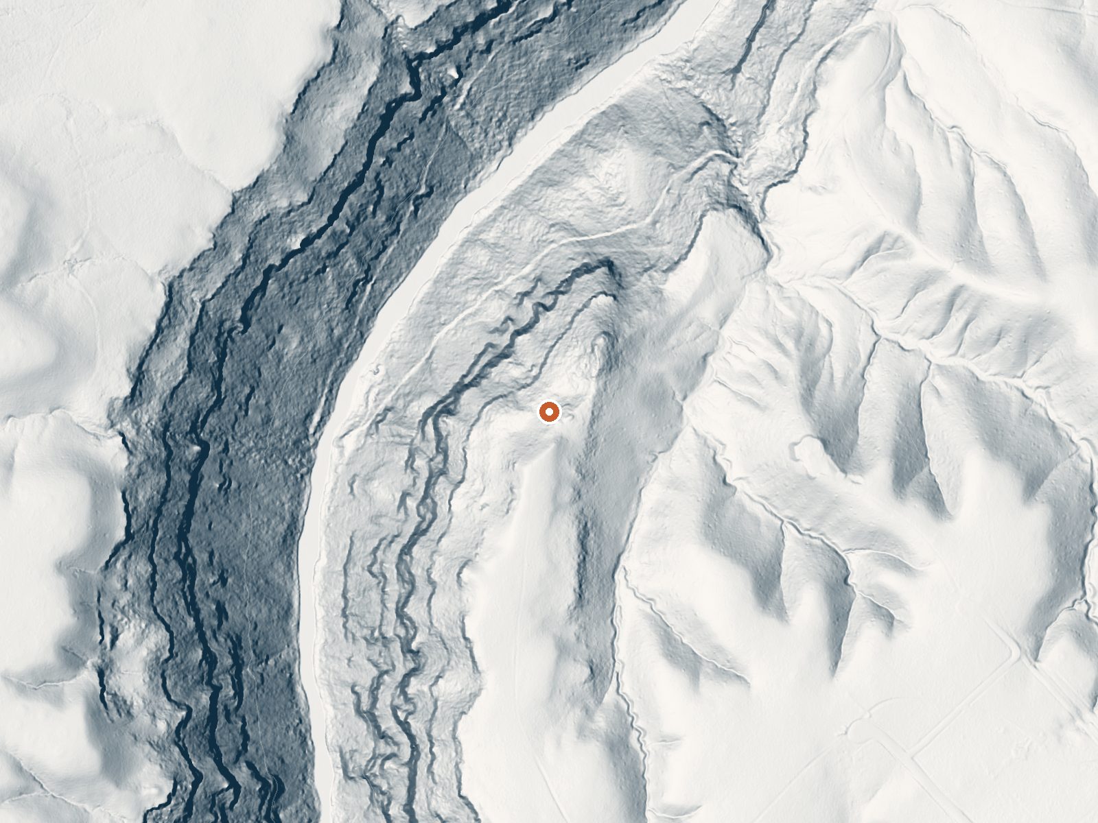 LiDAR bare-earth view of the same ground around Manby Hot Springs