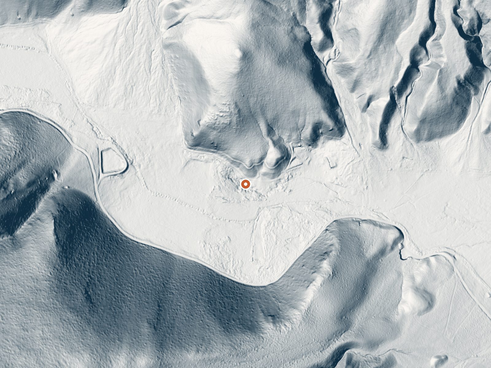 LiDAR bare-earth view of the same ground around Hot Creek Ranch Hot Spring