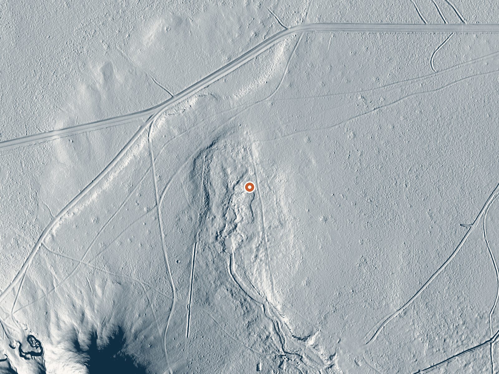 LiDAR bare-earth view of the same ground around Hot Creek Ranch Spring