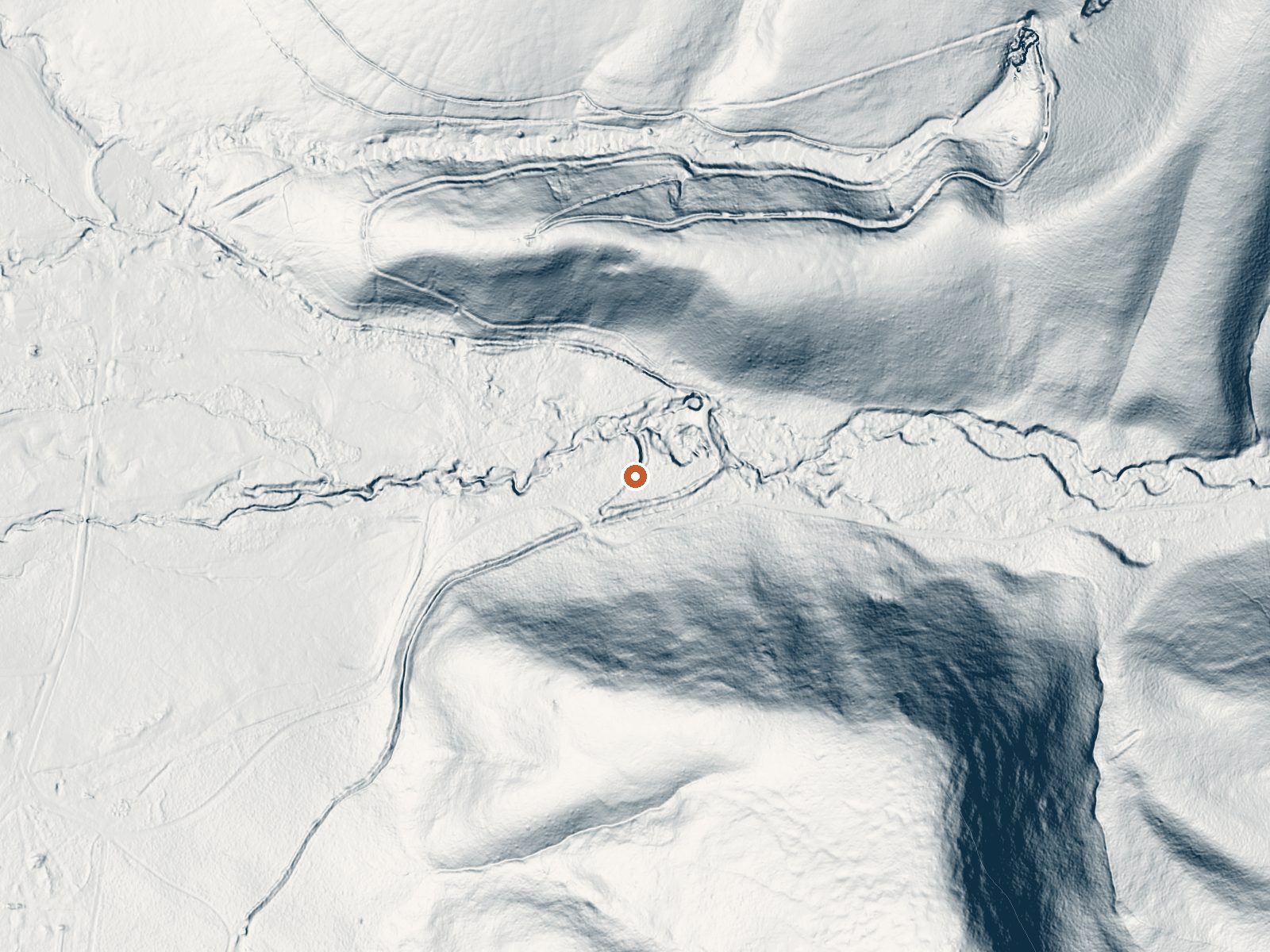 LiDAR bare-earth view of the same ground around Petaini Springs