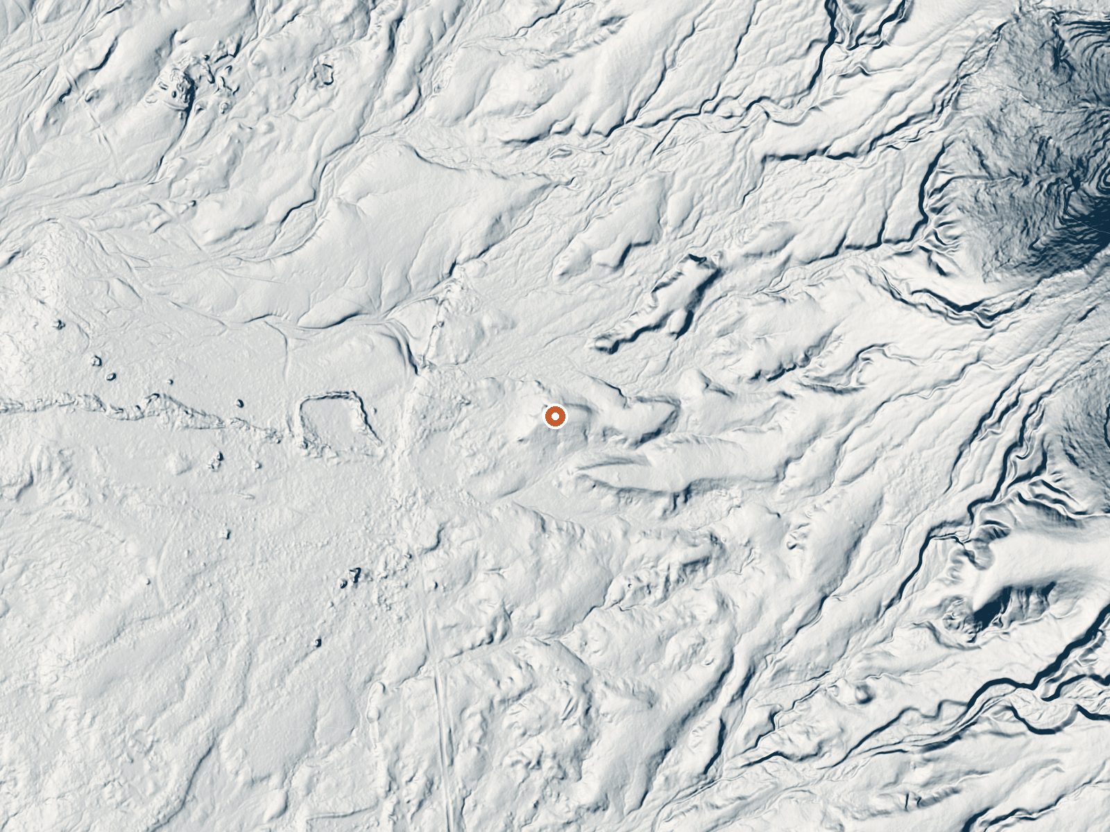 LiDAR bare-earth view of the same ground around Scruggs Springs