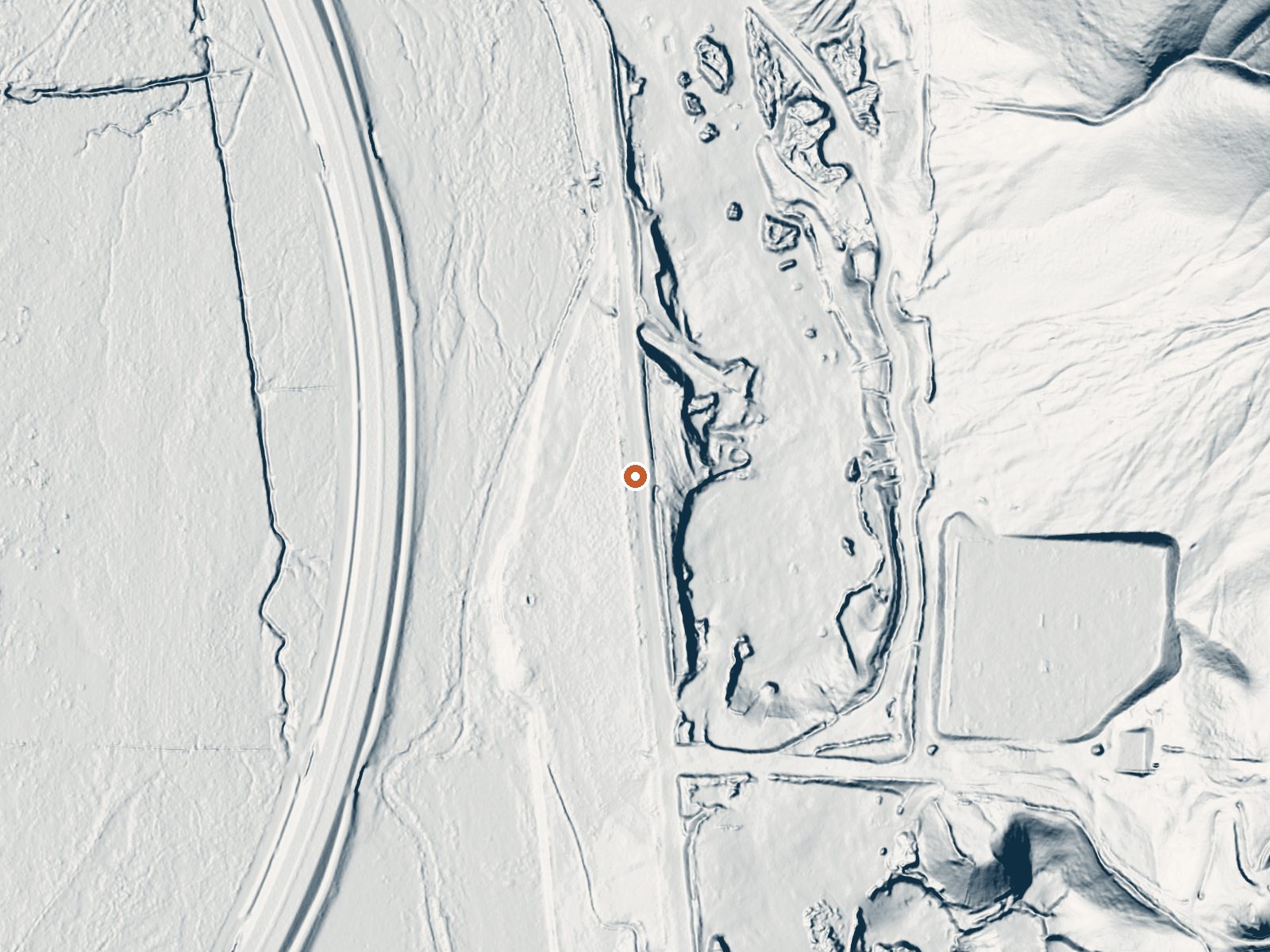 LiDAR bare-earth view of the same ground around Huffaker Springs