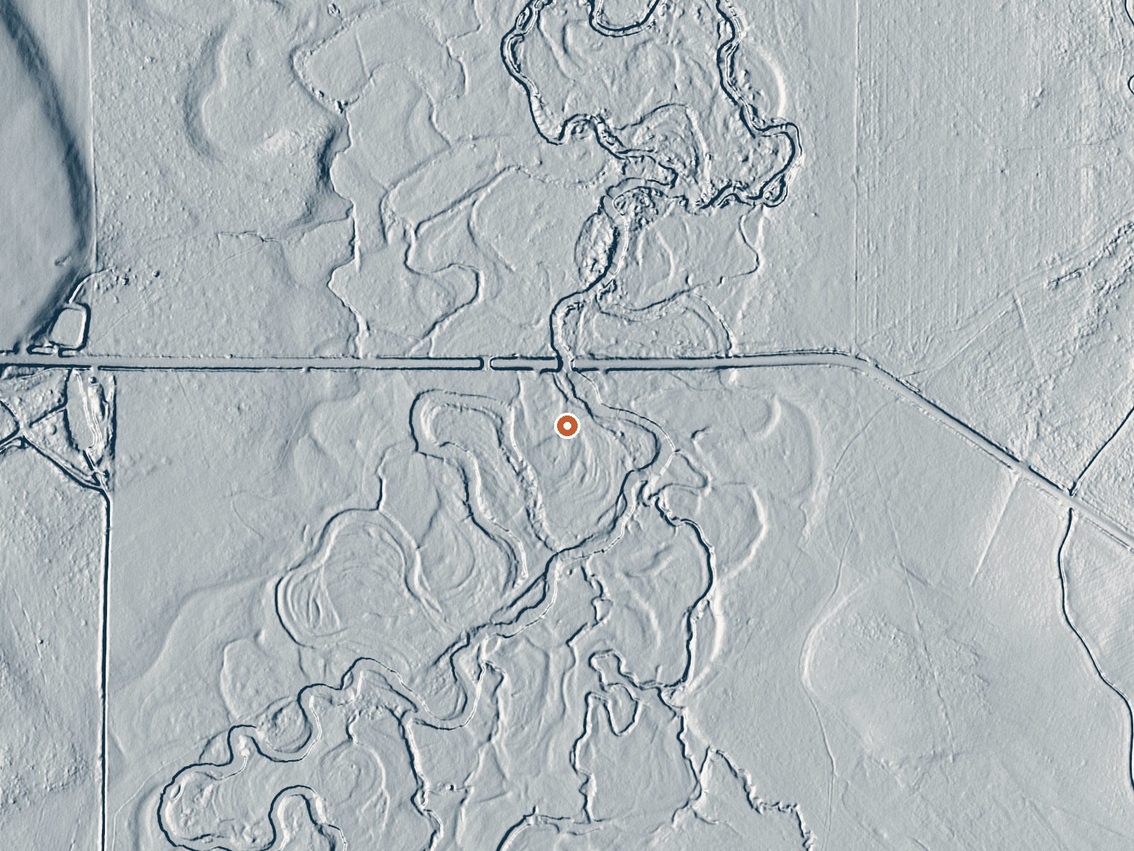 LiDAR bare-earth view of the same ground around Kropp Hot Spring