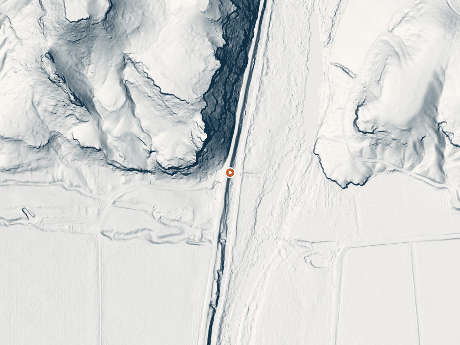 LiDAR bare-earth view of the same ground around Mitchell Butte Hot Spring