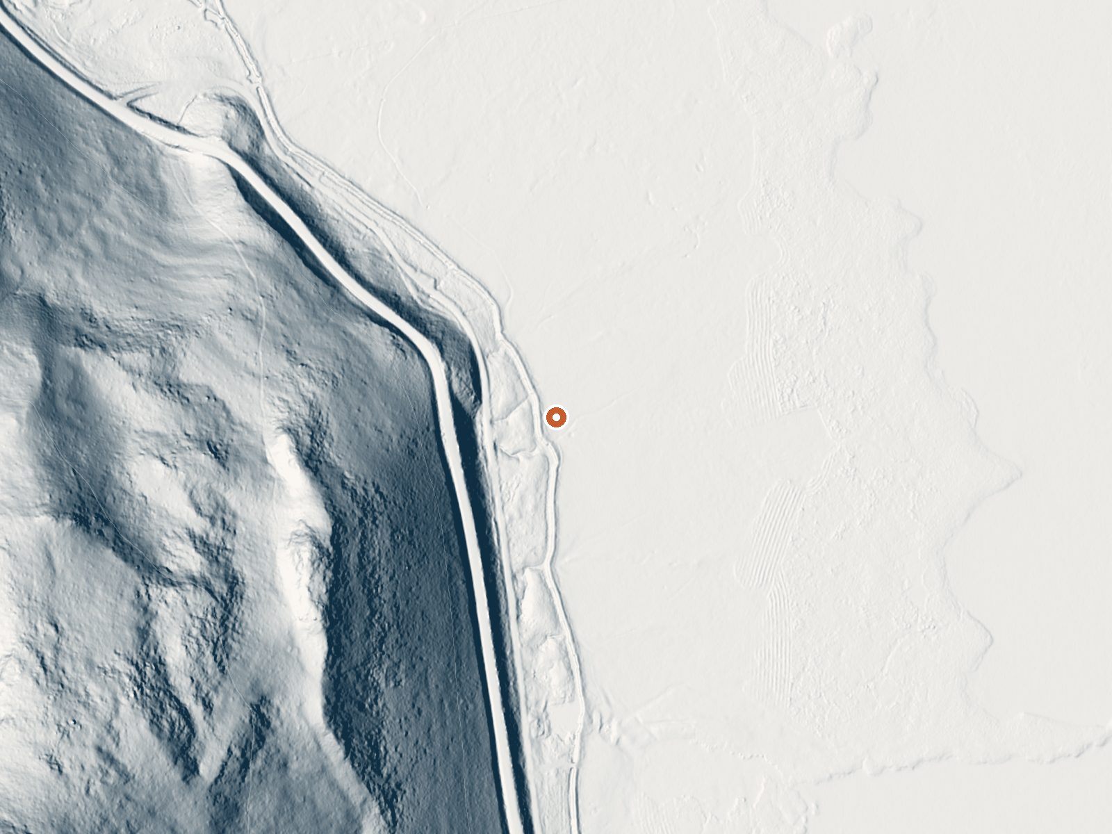 LiDAR bare-earth view of the same ground around Moss Ranch Springs