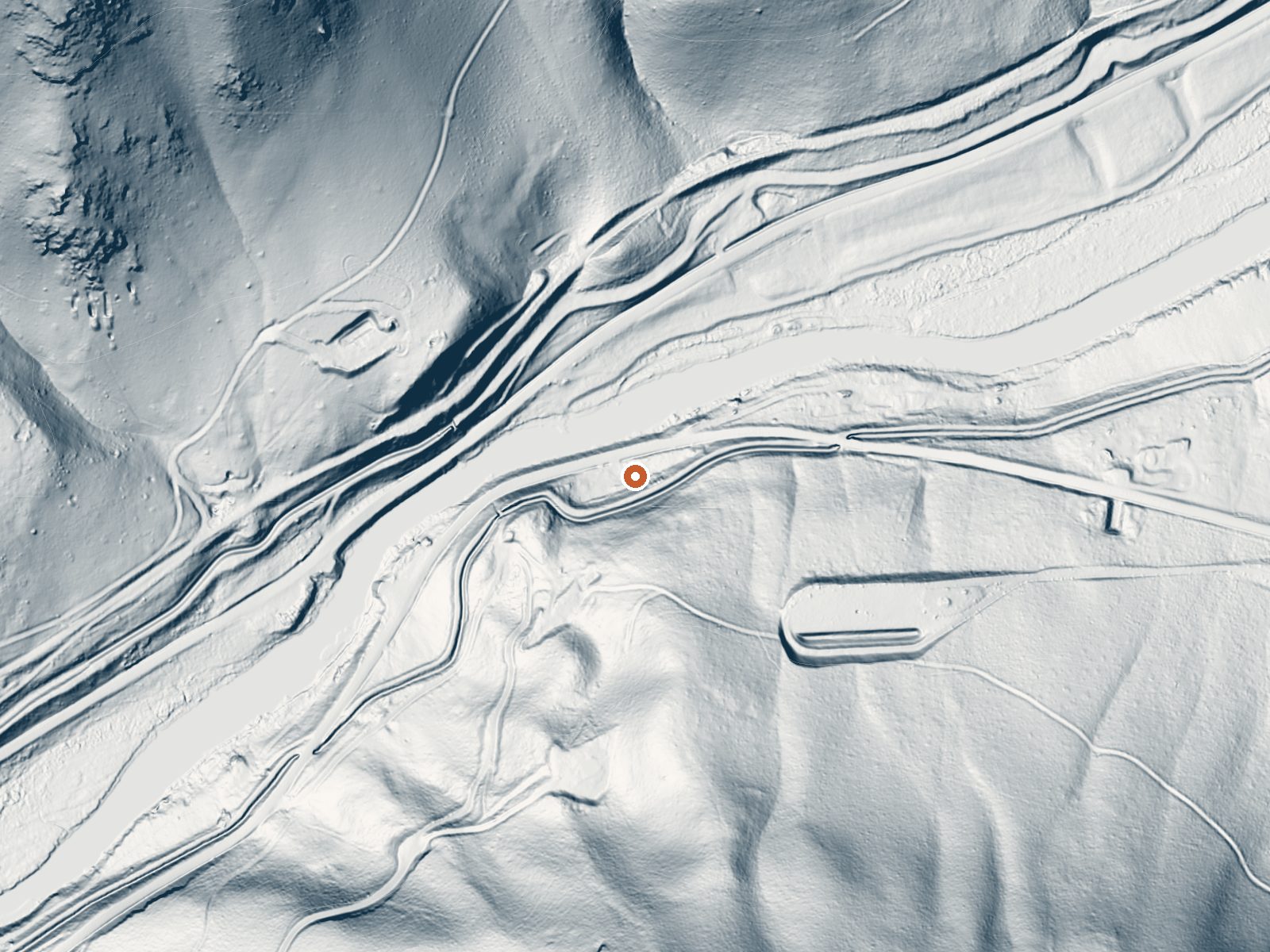 LiDAR bare-earth view of the same ground around Olene Gap Hot Springs